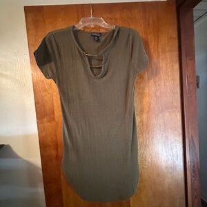Army Green body con dress with gold accents